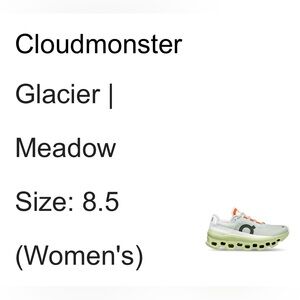 On Running Cloudmonster Women’s Size 8.5 GLACIER/MEADOW - gently used